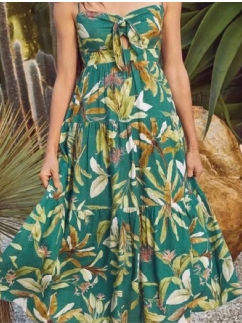 Teal Tropical-Print Spaghetti Strap Maxi Dress